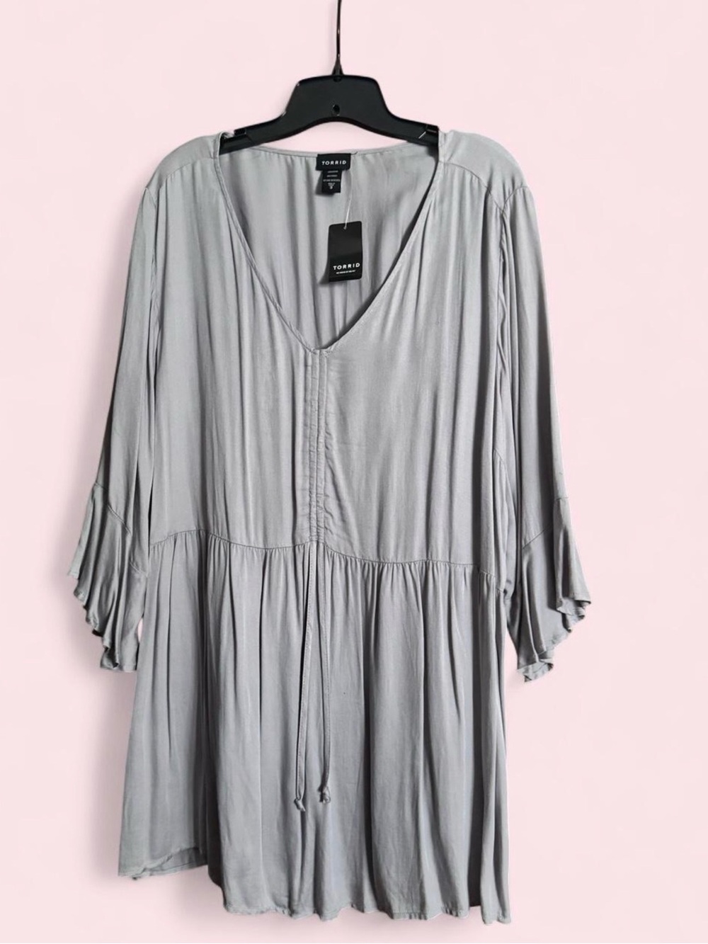 torrid Gray V-Neck Peasant Tunic with Drawstring